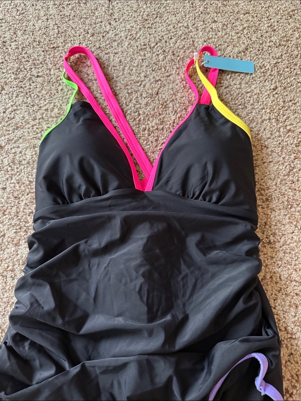 Black One-Piece Swimsuit with Neon Trim - Women's Swim One Piece